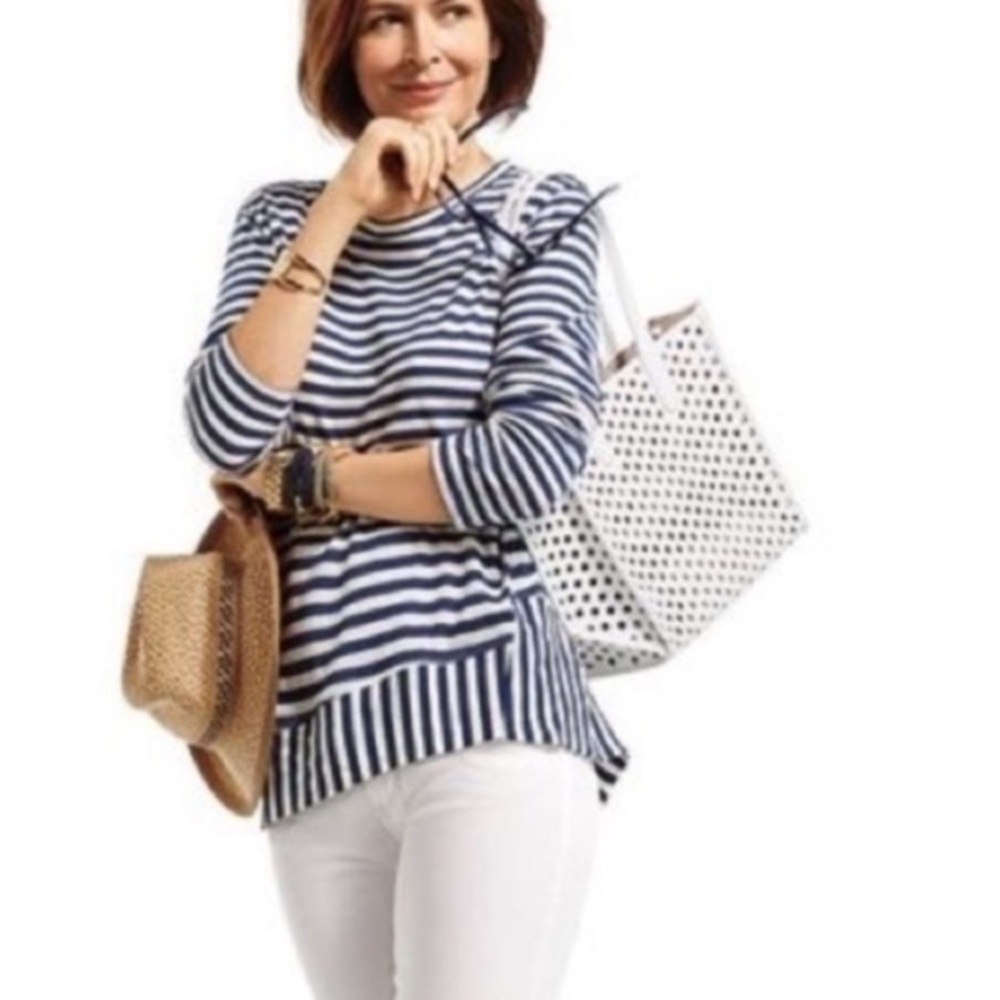 CAbi Long Sleeve Stripe Navy Tee size medium